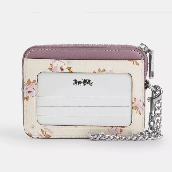 Coach Zip Card Case with Floral Print Coated Canvas & Leather in Chalk Multi NWT - Picture 2 of 11